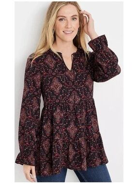 Maurices Black Floral Peplum Tunic blouse size M